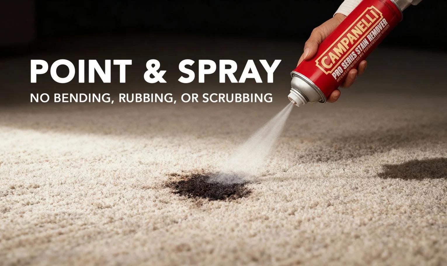 Person spraying Campanelli Pro Series onto a carpet stain while standing