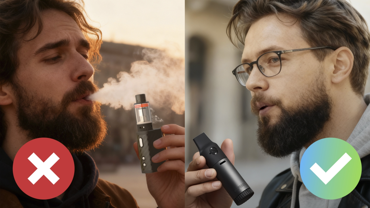 Side-by-side comparison of vaping and using Capnos Legura