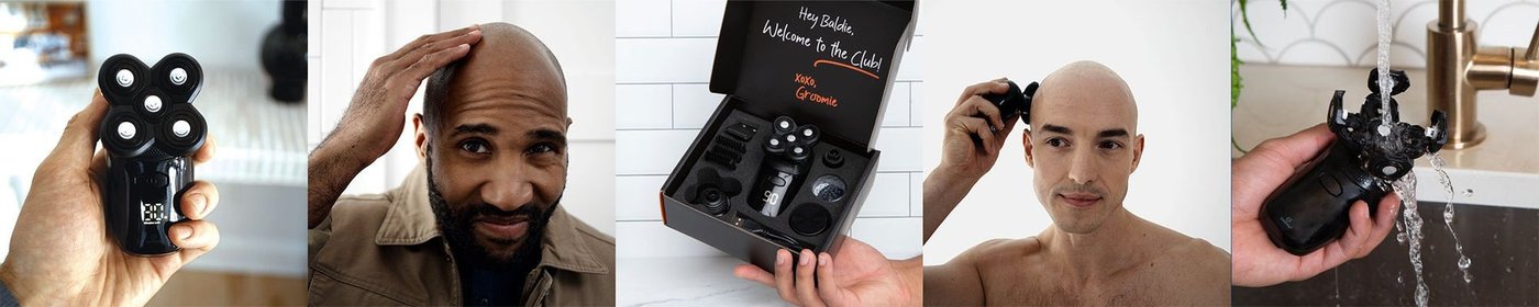 All parts and attachments of the Groomie Shaver set arranged on a surface
