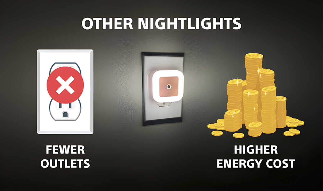 Comparison chart of GuideLight vs. other nightlights for outlet use and energy cost