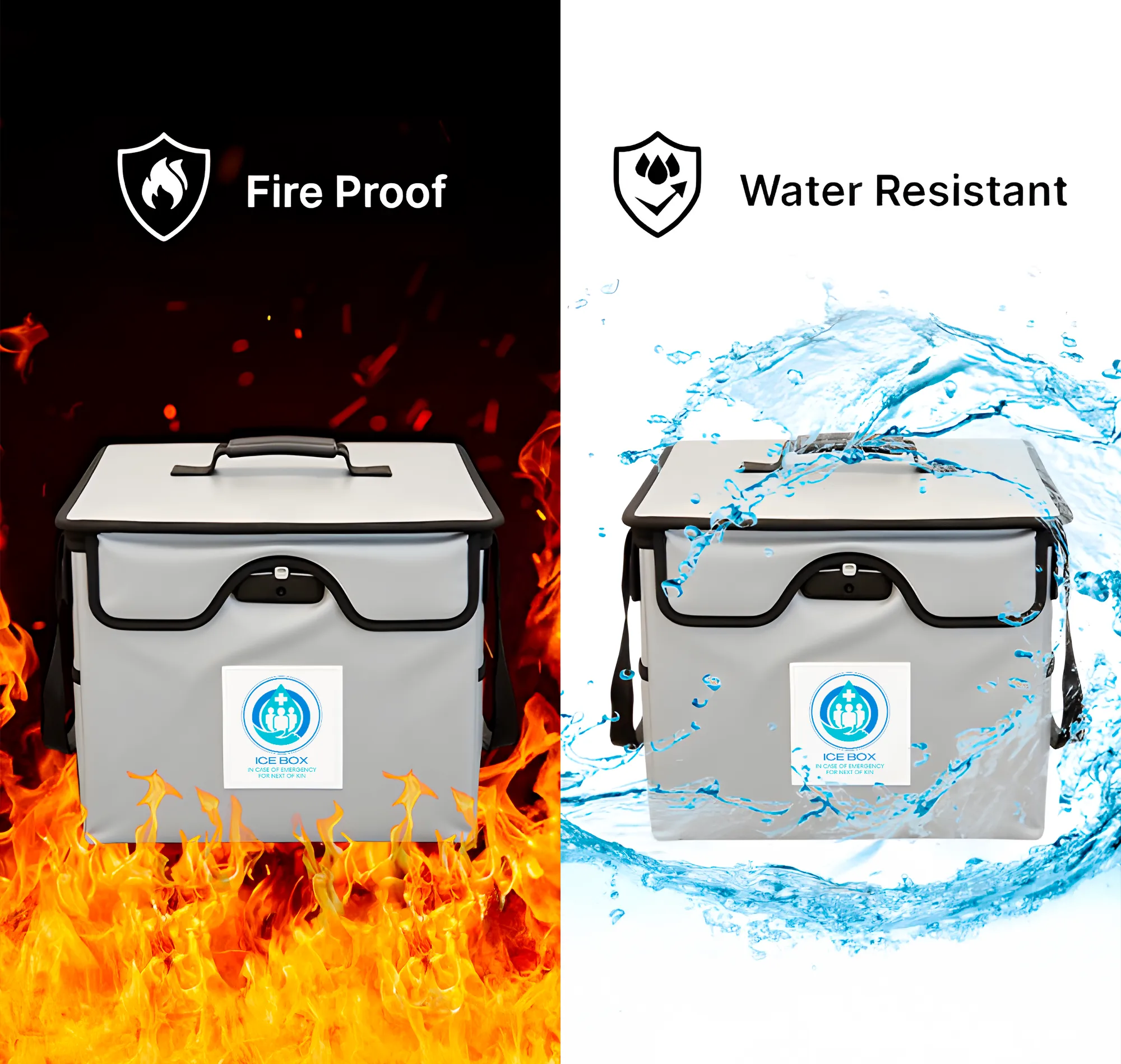 ICE Box fireproof and water-resistant features illustration