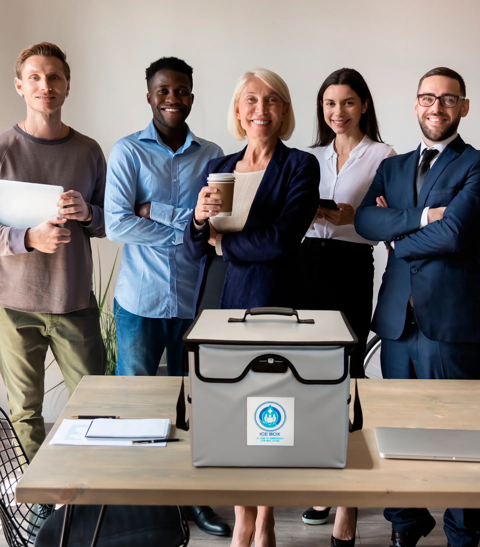 Group with ICE Box in an office setting