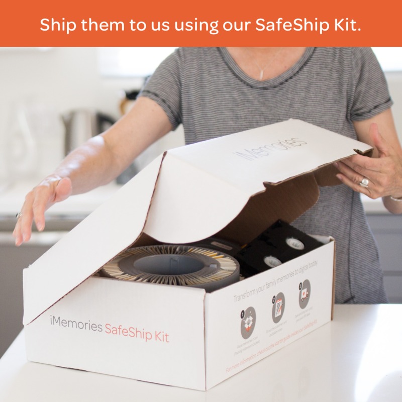 iMemories branded box with storage bags and a 100% satisfaction guarantee badge