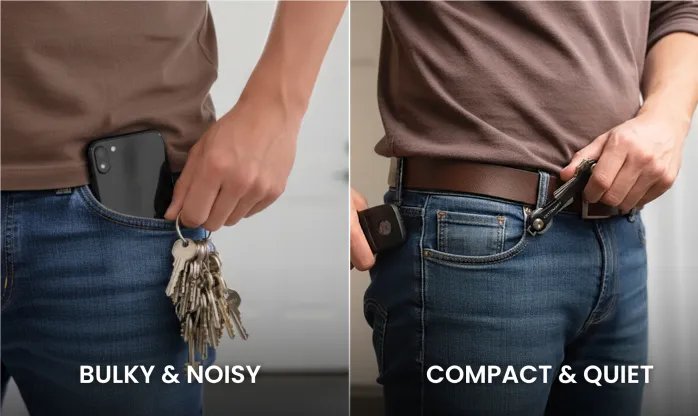 Step-by-step visual instructions for assembling and using KeySmart