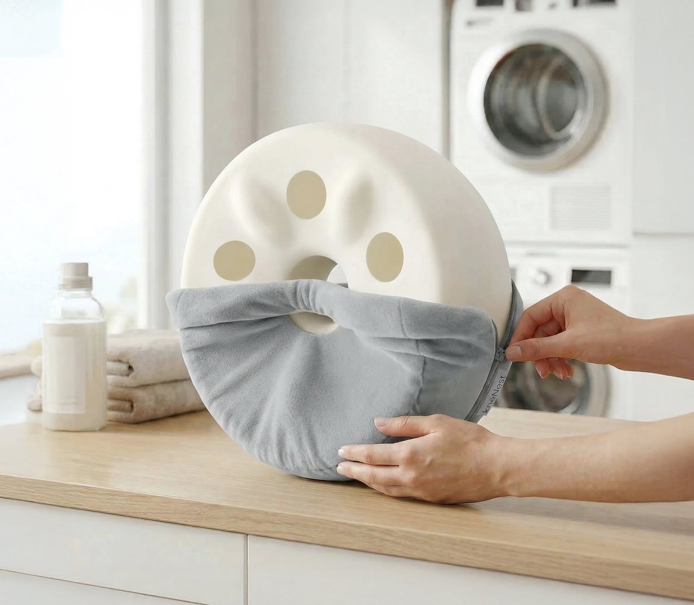 knēNest knee pillow shown from the side while in use