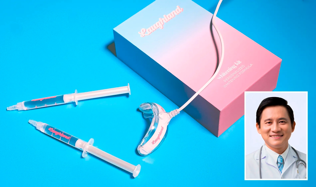 All components of the Laughland whitening kit arranged together