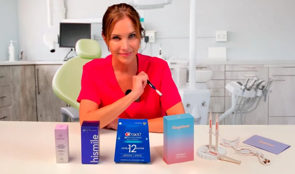 Laughland whitening kit with syringes, mouthpiece, and branded box