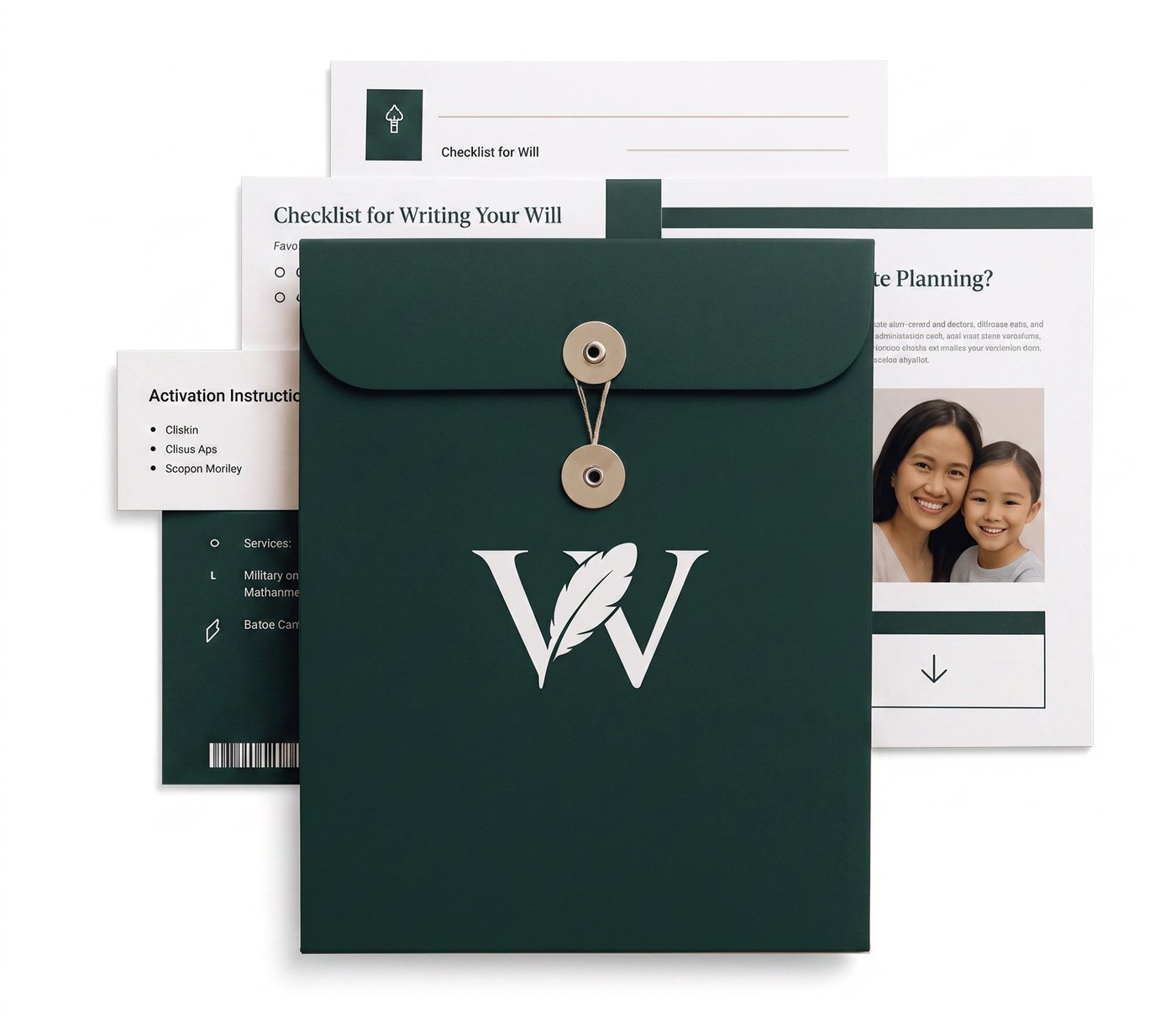 Legacy Will document envelope and printed checklist for writing a will