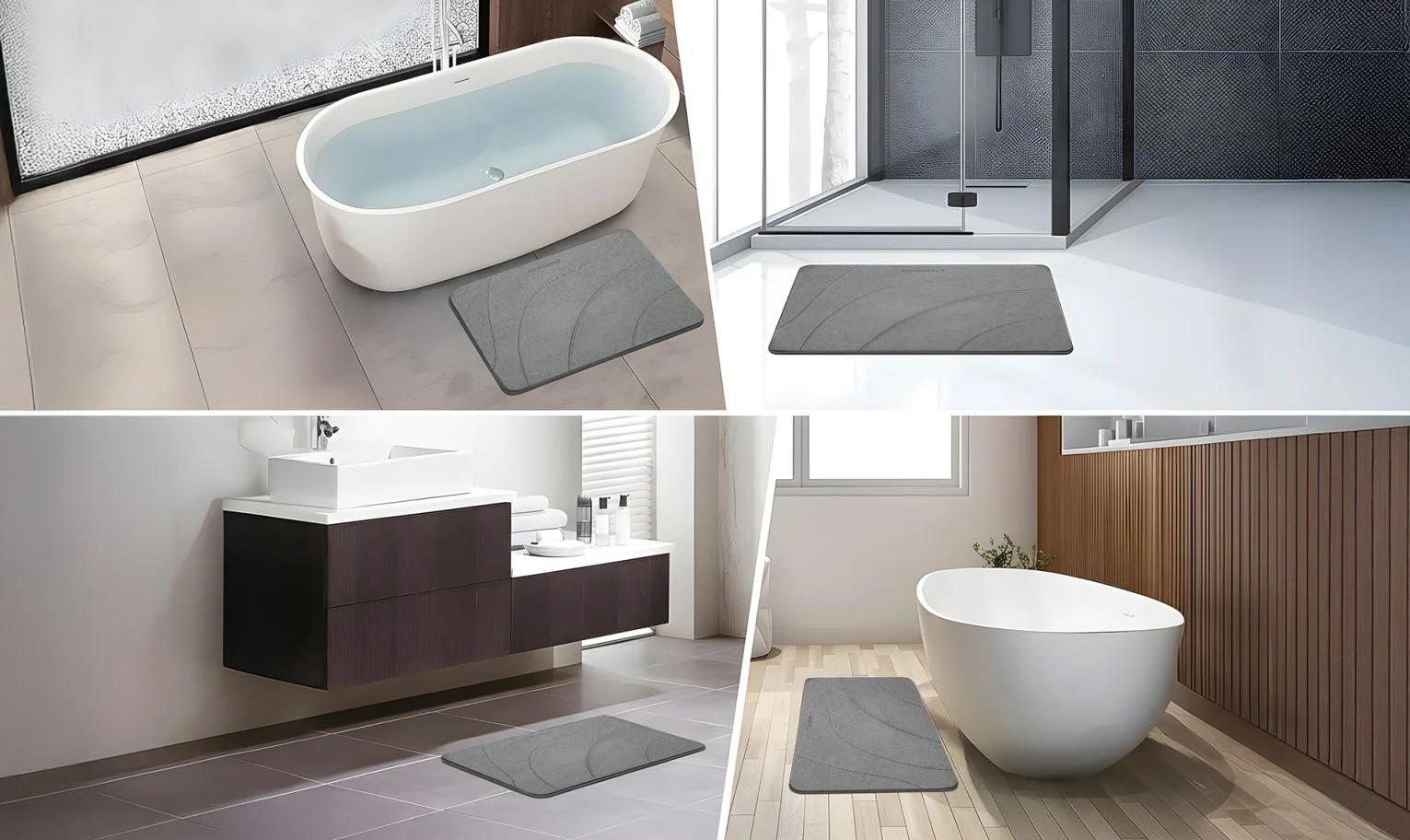 Split image showing a moldy fabric mat versus a mold-resistant MatMend stone mat