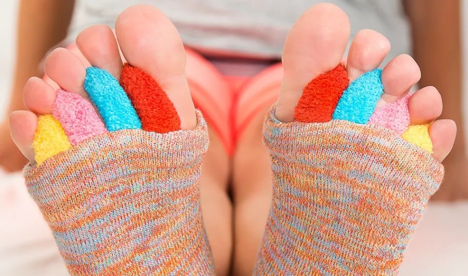 Close-up of toes spread inside My Happy Feet Socks