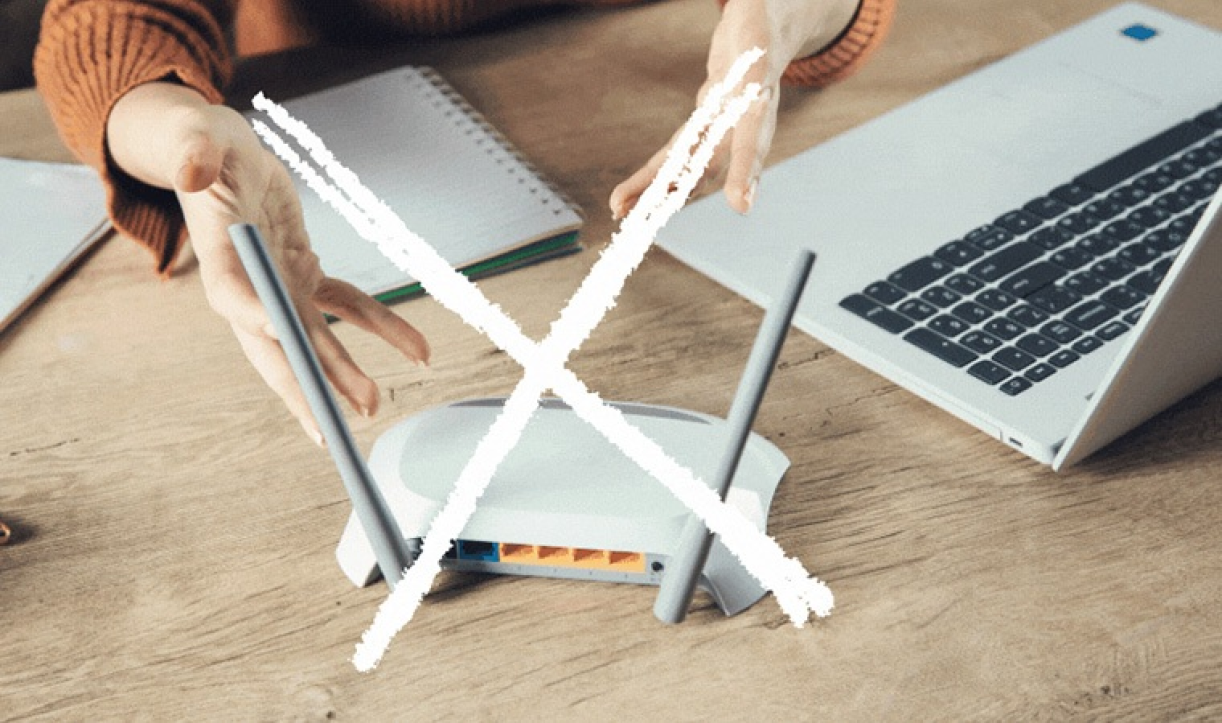 Router with a large X drawn over it, suggesting it's not needed