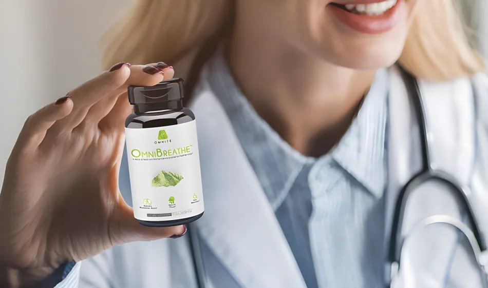 Older woman enjoying fresh air with family and supplement bottle