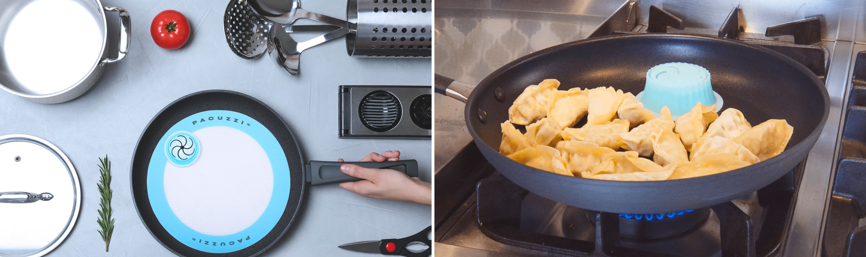 Pacuzzi in use in a pan and with dumplings cooking