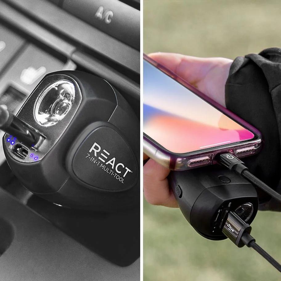 Device plugged into a car and charging a phone