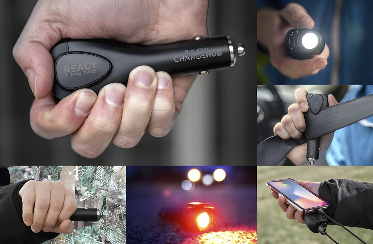 Collage of the device being used for various emergency and utility functions