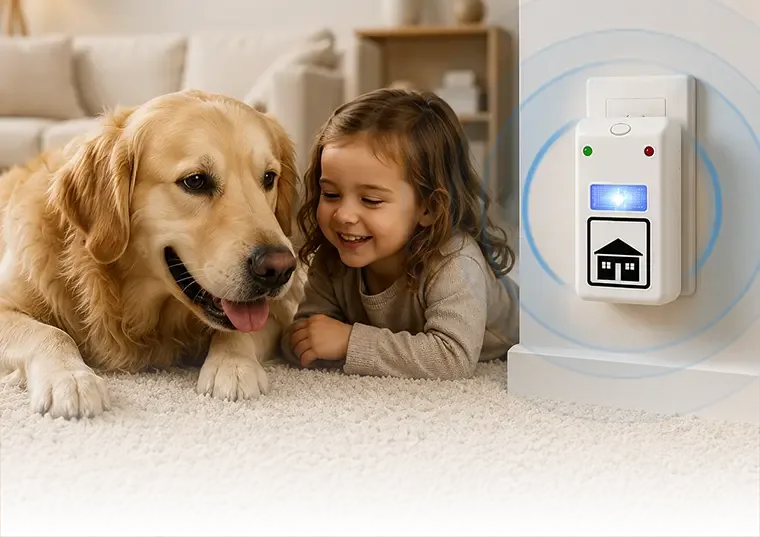 Riddex Plus device shown in and out of its retail packaging