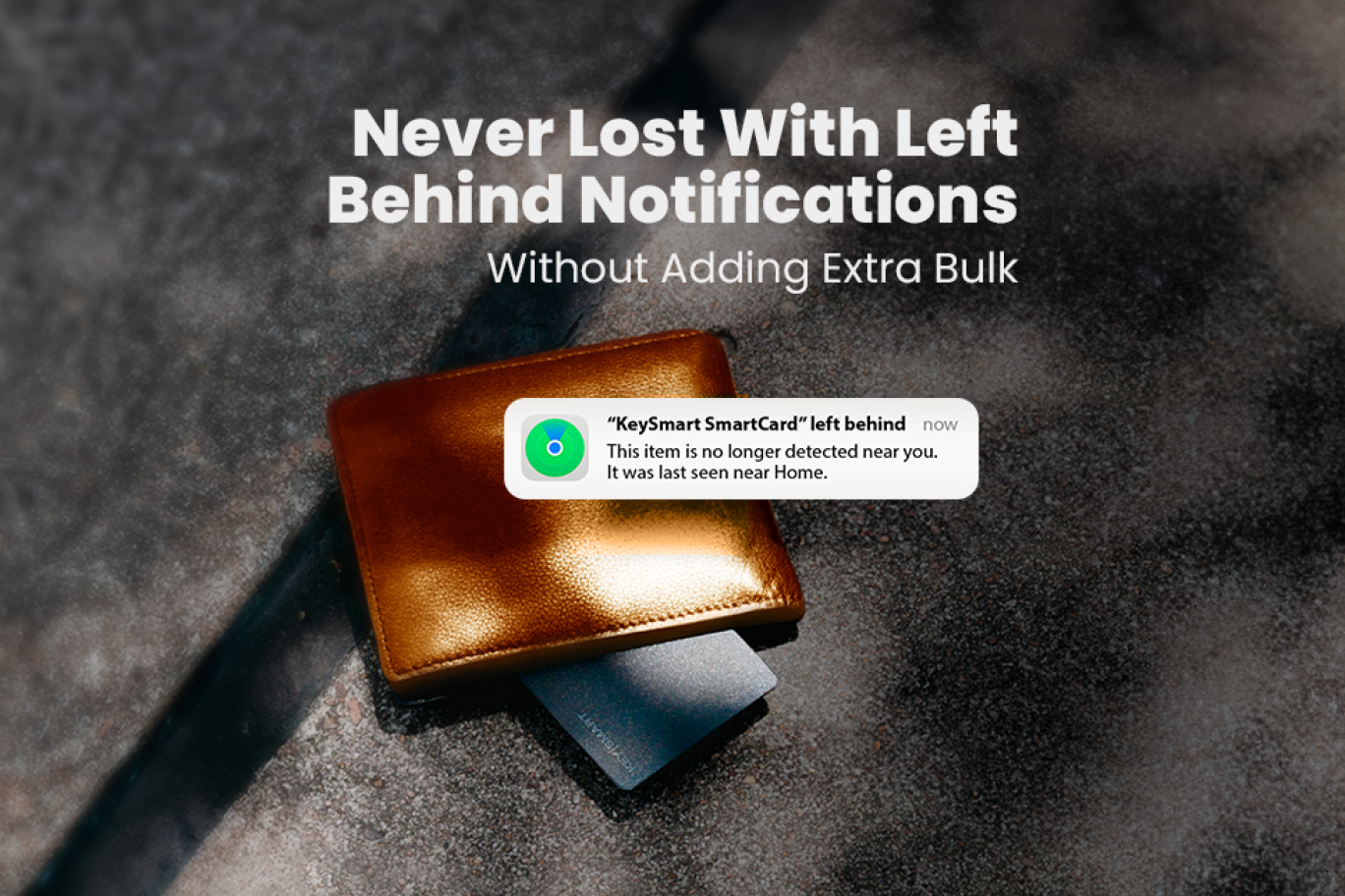 Wallet with SmartCard and phone showing left behind notification