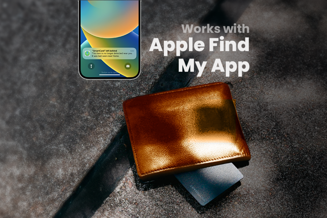 Wallet on the ground with SmartCard and wireless signal