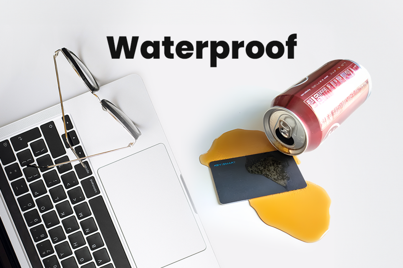 SmartCard resisting a spilled drink, showing water resistance