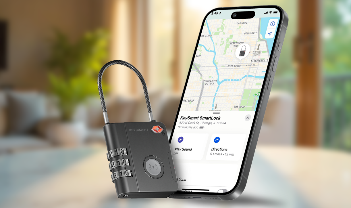 SmartLock and smartphone showing tracking app