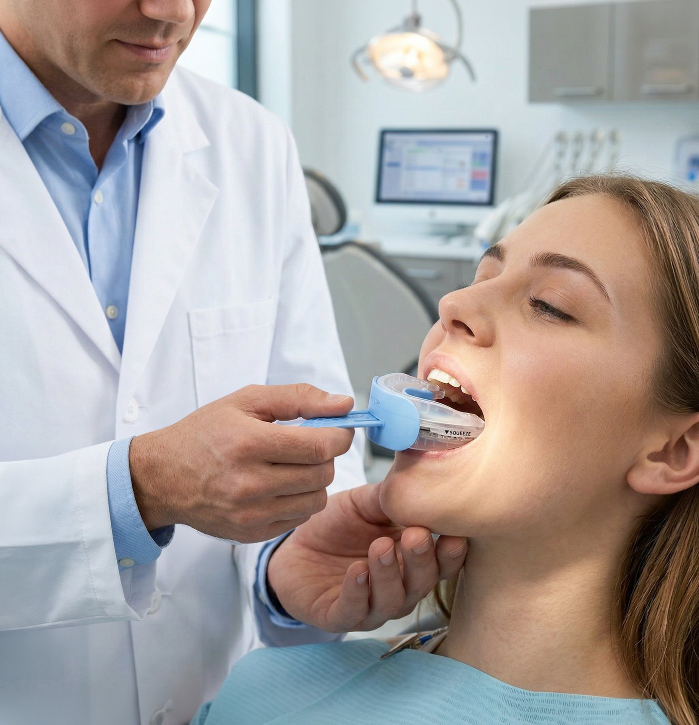 SnoreRX mouthguard detail: honeycomb structure and adjustment mechanism