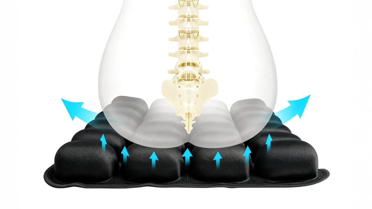 Spine illustration with arrows indicating pressure relief