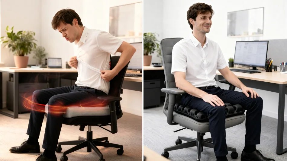 Person sitting on Sondur cushion at a desk