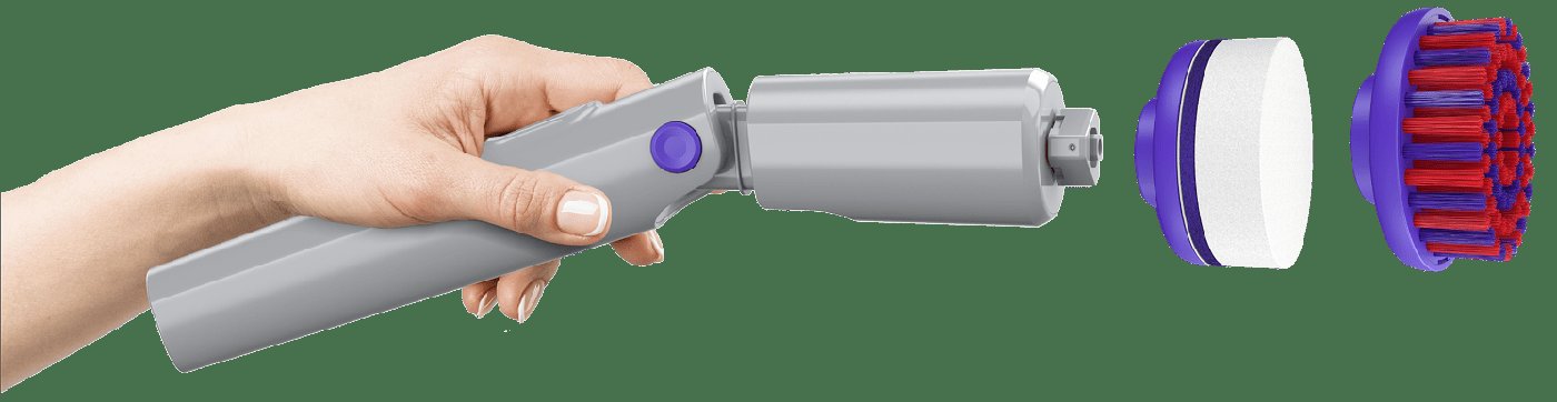 Close-up of Synoshi Pro brush mechanism and a person attaching a brush head