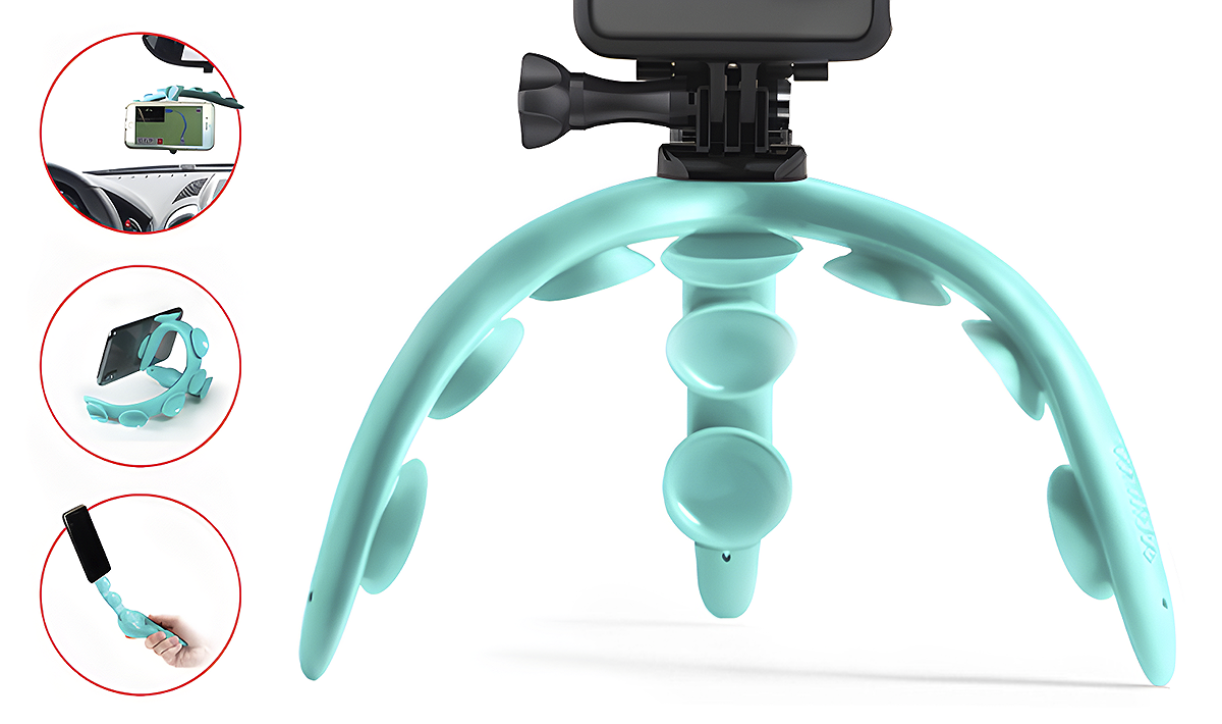 Close-up of Tenikle suction cup holding a phone on a vertical surface