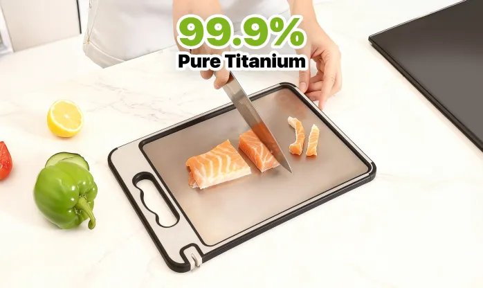 TIBO titanium cutting board surface close-up