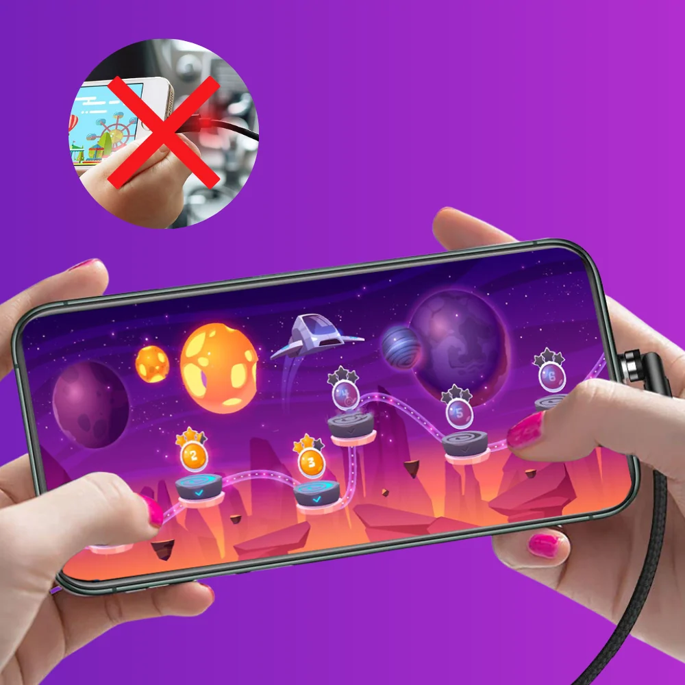 Person playing a mobile game while charging with Whippy Charge