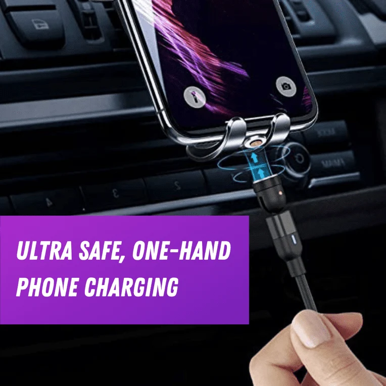 Person charging a phone in a car with one hand