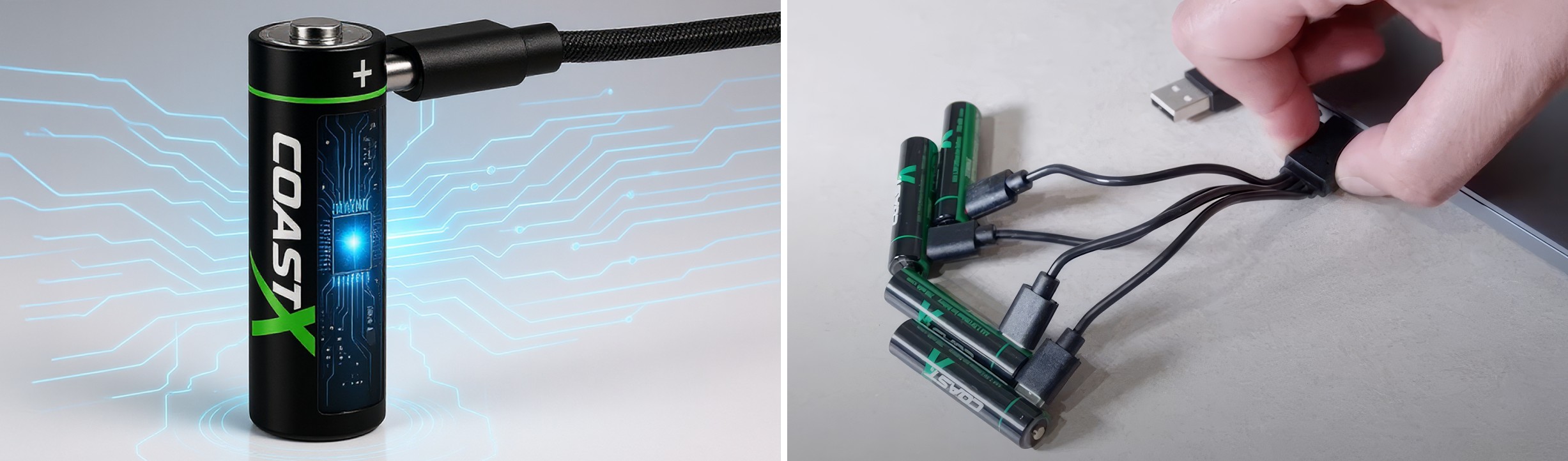Close-up of USB-C charging and multiple batteries charging simultaneously